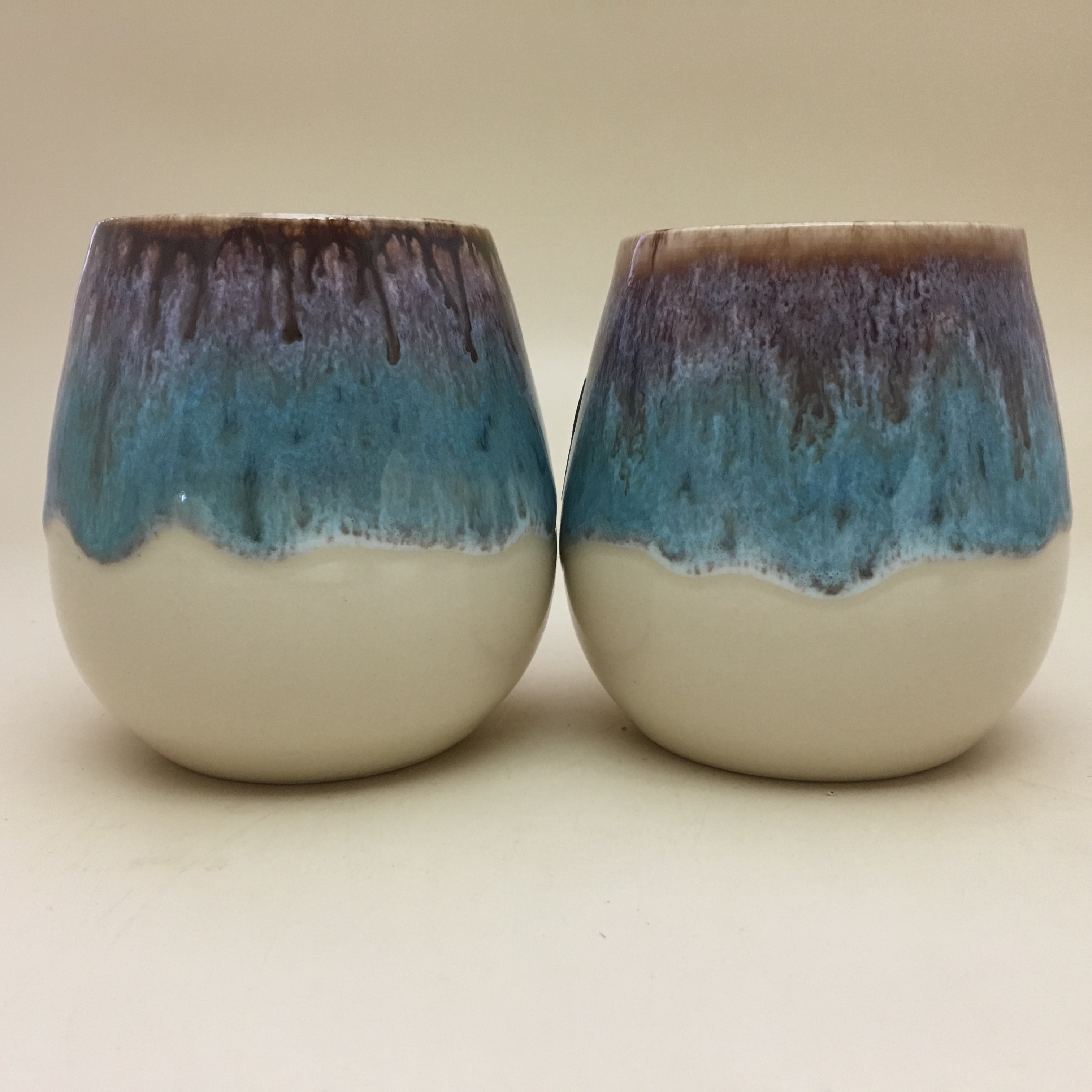723 Stemless Wine Glass (Set of 2) Blue/Purple Wizard of Clay Pottery