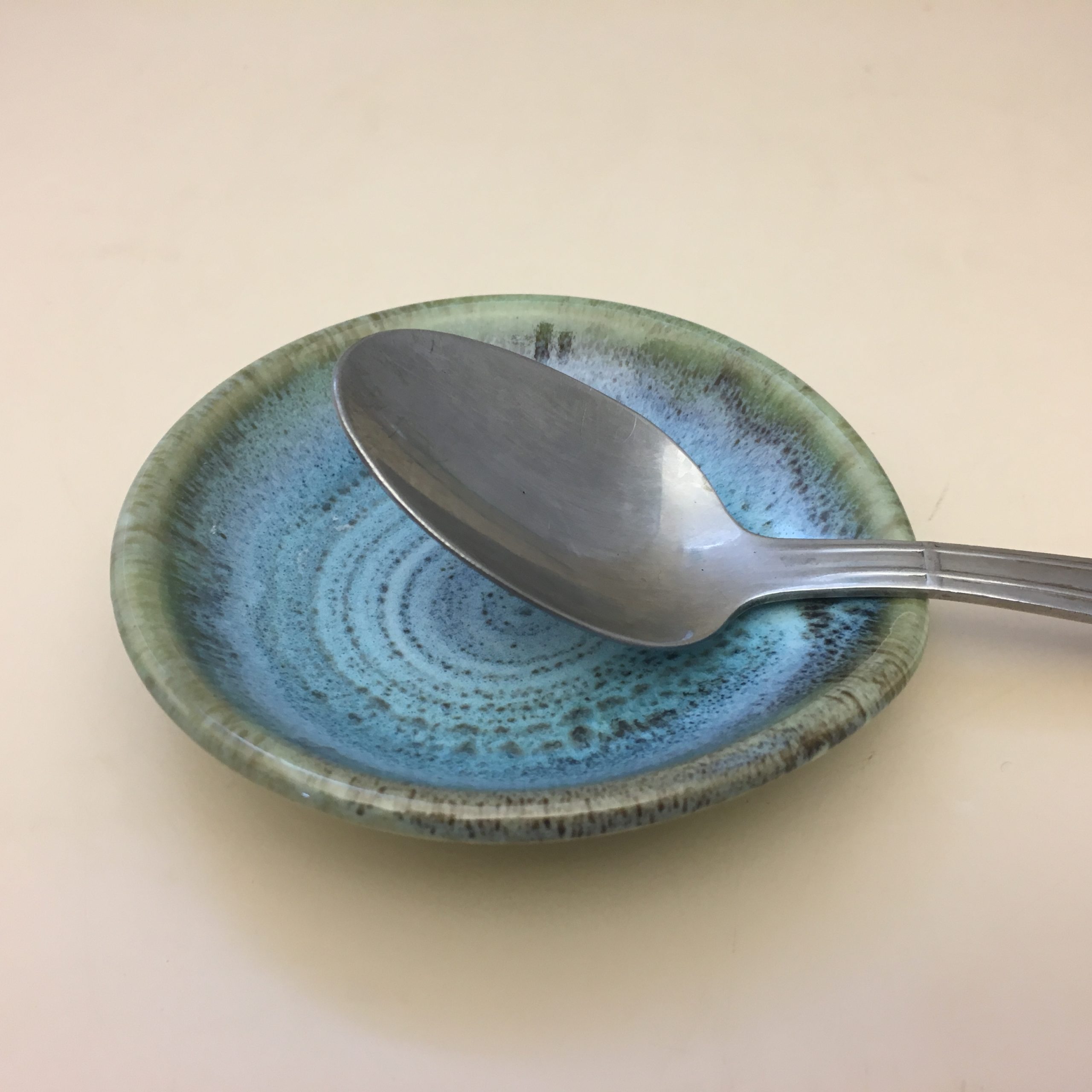 679 Tea Cup, Spoon Rest, and cup Cozy Wizard of Clay Pottery