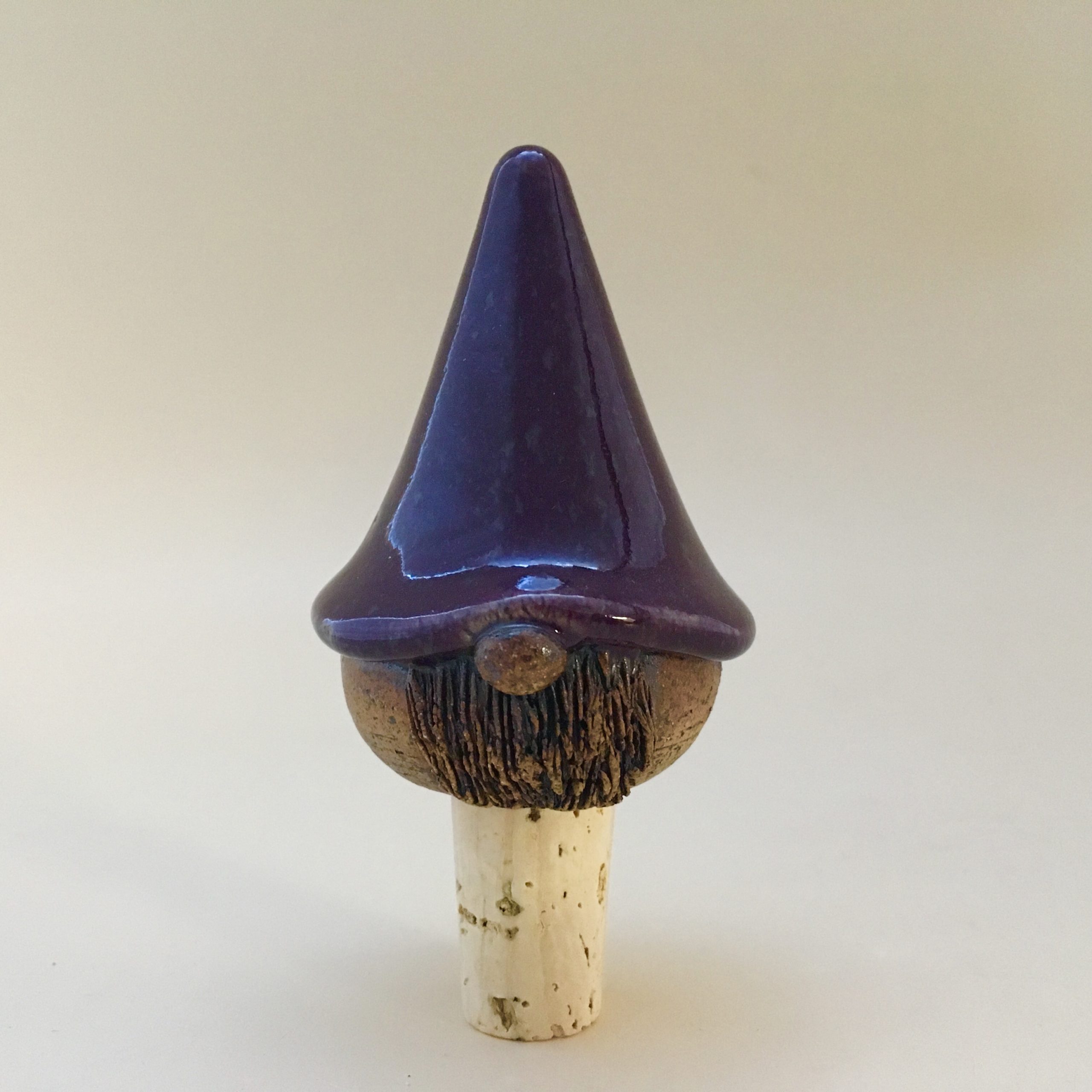 002 Gnome Wine Bottle Stopper (Purple) Wizard of Clay Pottery